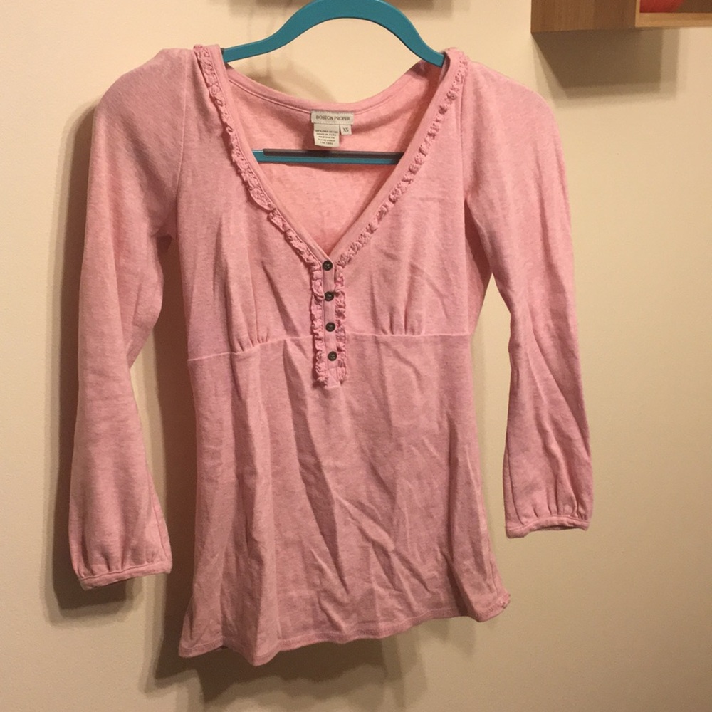 Ruffle lace detail cotton long sleeve button tee!